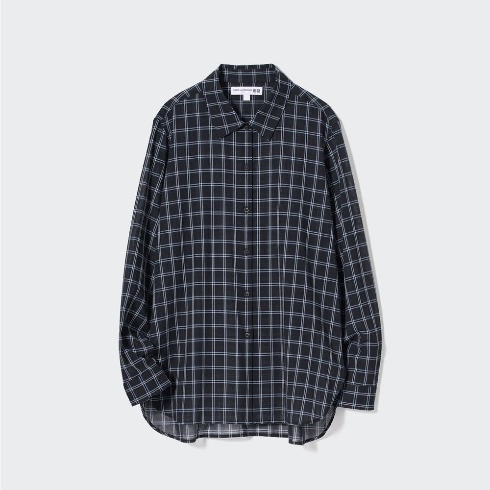 Uniqlo Ines De La Fressange cotton sheer checked long sleeve shirt xxs